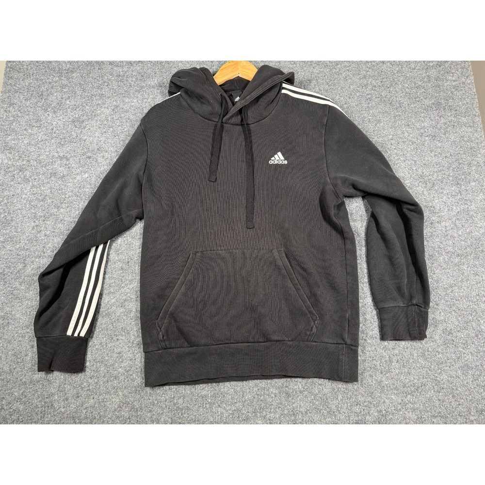 Adidas Essentials 3-Stripes Hoodie Mens Medium Black Logo Sportswear Gym Running
